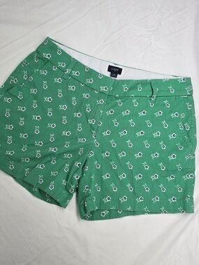 J. Crew Green Floral Cotton-Linen Shorts